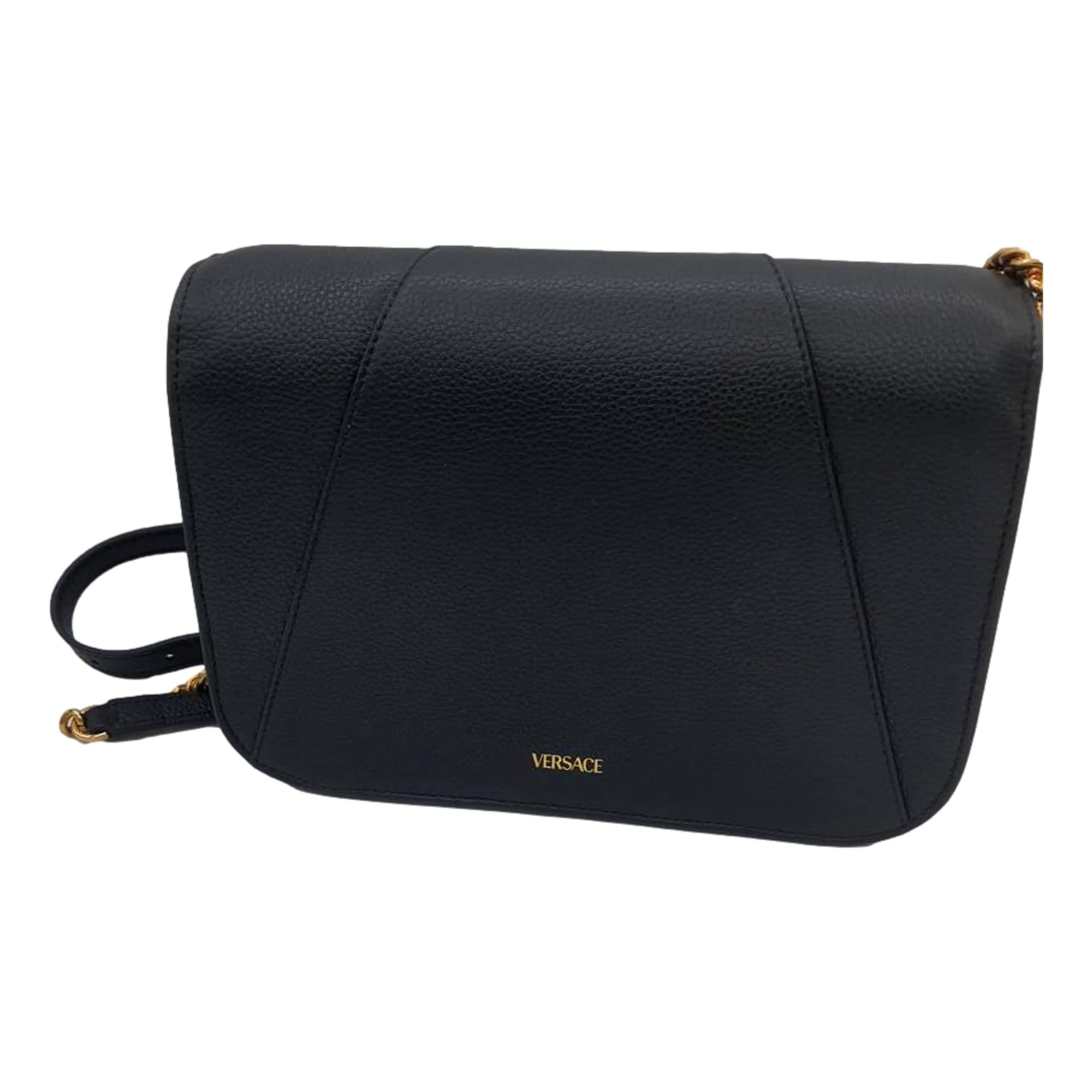 Versace Virtus Black Pebbled Leather Crossbody