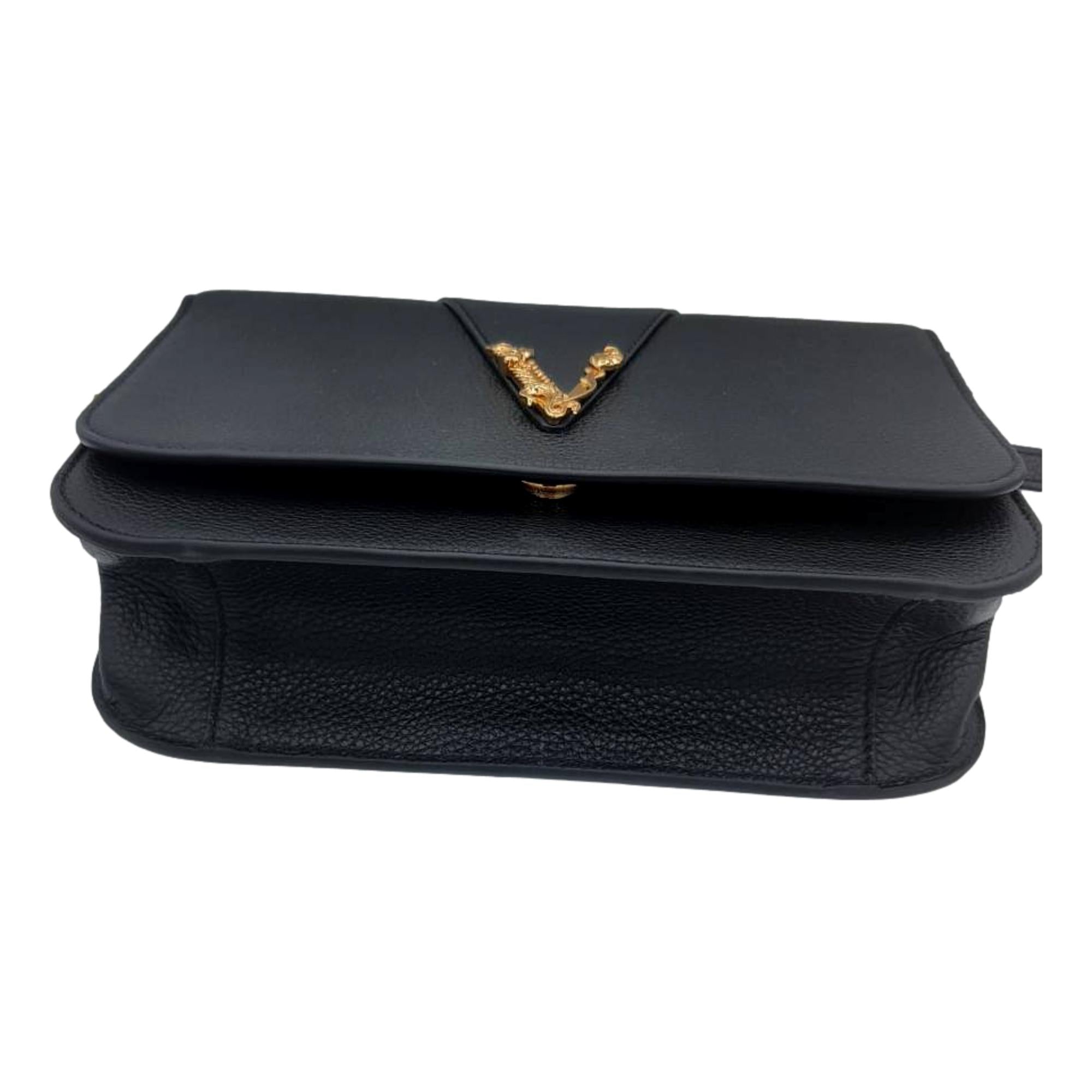 Versace Virtus Black Pebbled Leather Crossbody