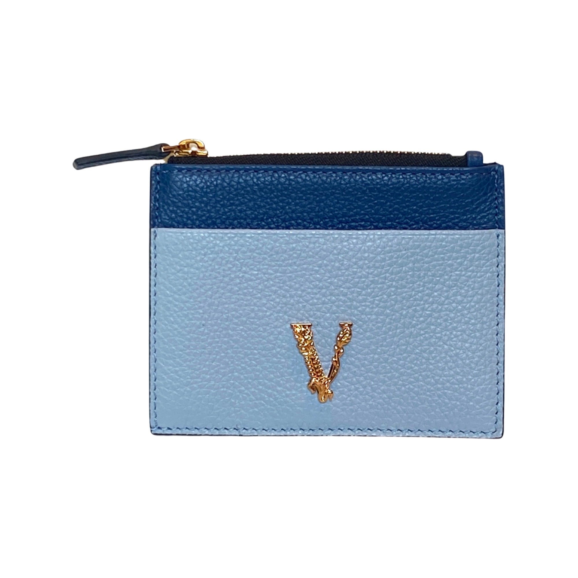 Versace Virtus Cornflower and Navy Leather Card Holder Wallet